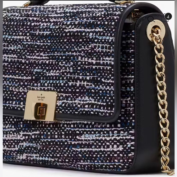 NWT-Kate Spade-Carey Tweed Medium Flap Shoulder Bag-Dark Navy & Black Multi-$499 - Picture 12 of 15